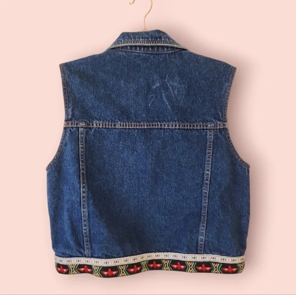Vintage 90s Southwestern Aztec Embellished Denim Vest Size Women's L - Picture 2 of 5
